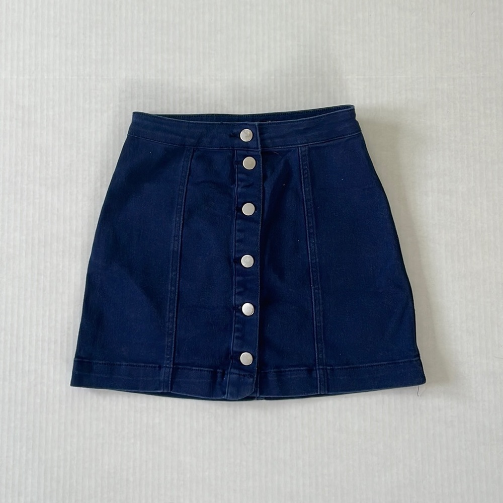 Boohoo Navy Blue Button Skirt
